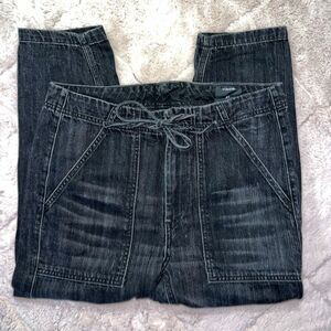 Vince Patch Front Utility Drawstring Jeans in black womens size 27 belted tie